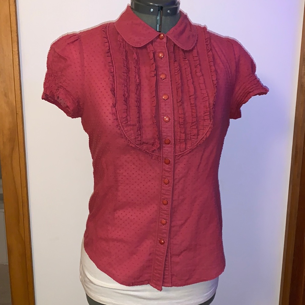 Red Dotted Swiss Bib Blouse